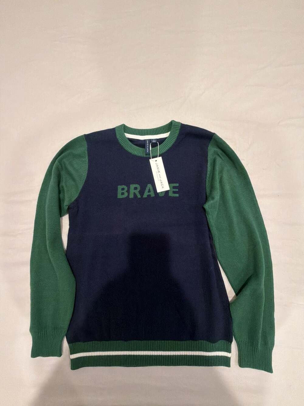 Janie and Jack Brave Sweater Size 10 Green Blue Colorblock Knit Pullover